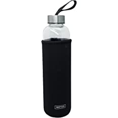 Botella de Agua Cristal 1,5 L 1500 ML con Tapa de Bambú Vidrio Borosilicato  con Funda Neopreno Negra Ecológica Reciclable Reutilizable Libre de Tóxicos  sin BPA : : Hogar y cocina